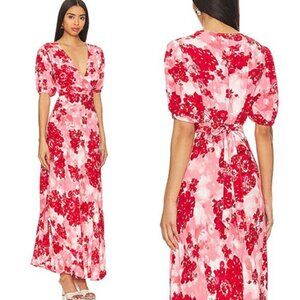 NWT Faithfull The Brand Las Mayas Puff Sleeve Pull-On Midi Dress Rosella Floral